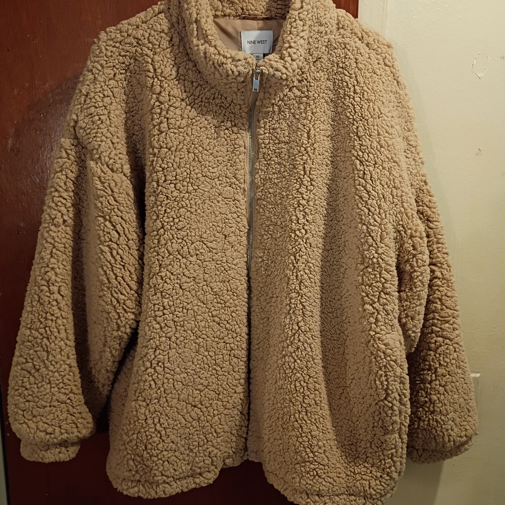 NINE WEST WOMENS TAN SHERPA JACKET